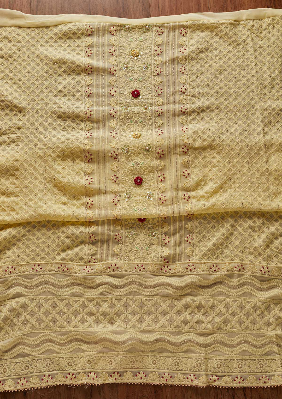 Yellow Chikankari Georgette Designer Unstitched Salwar Suit - koskii