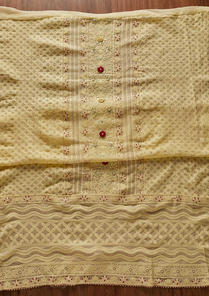 Yellow Chikankari Georgette Designer Unstitched Salwar Suit - koskii