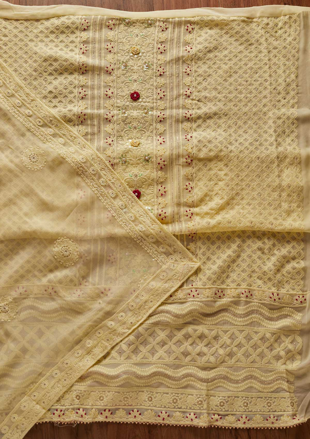Yellow Chikankari Georgette Designer Unstitched Salwar Suit - koskii