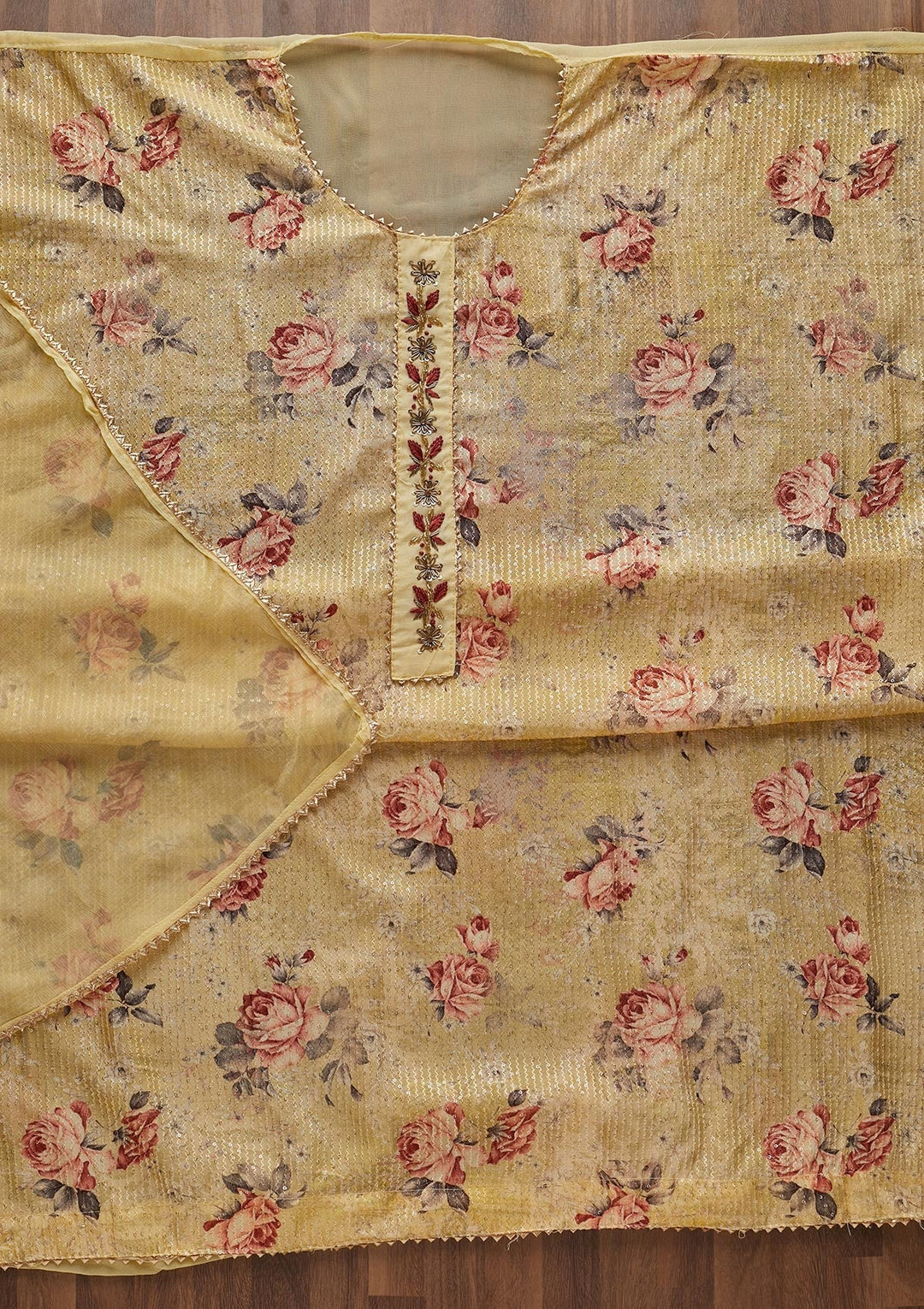 Yellow Cutdana Georgette Semi-Stitched Salwar Suit-Koskii