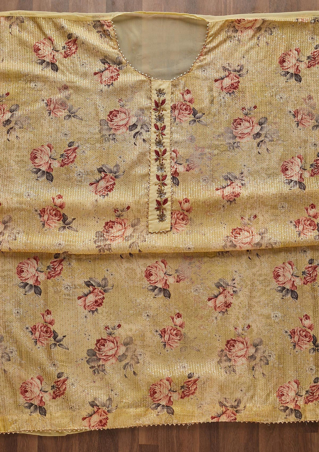 Yellow Cutdana Georgette Semi-Stitched Salwar Suit-Koskii