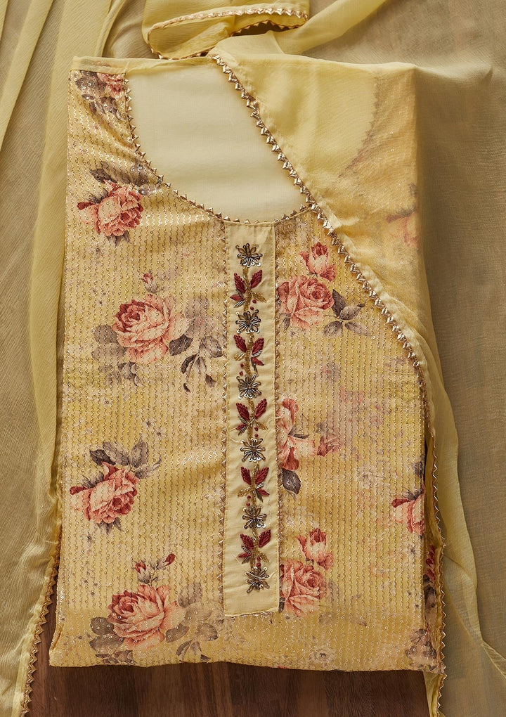 Yellow Cutdana Georgette Semi-Stitched Salwar Suit-Koskii