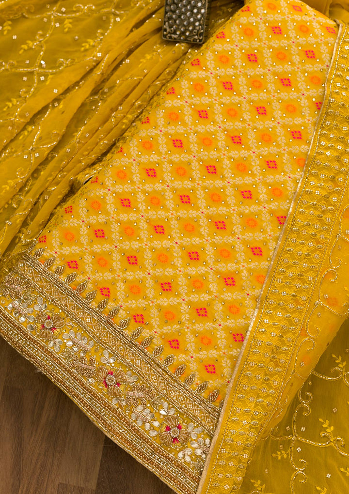 Yellow Cutdana Chanderi Unstitched Salwar Kameez-Koskii