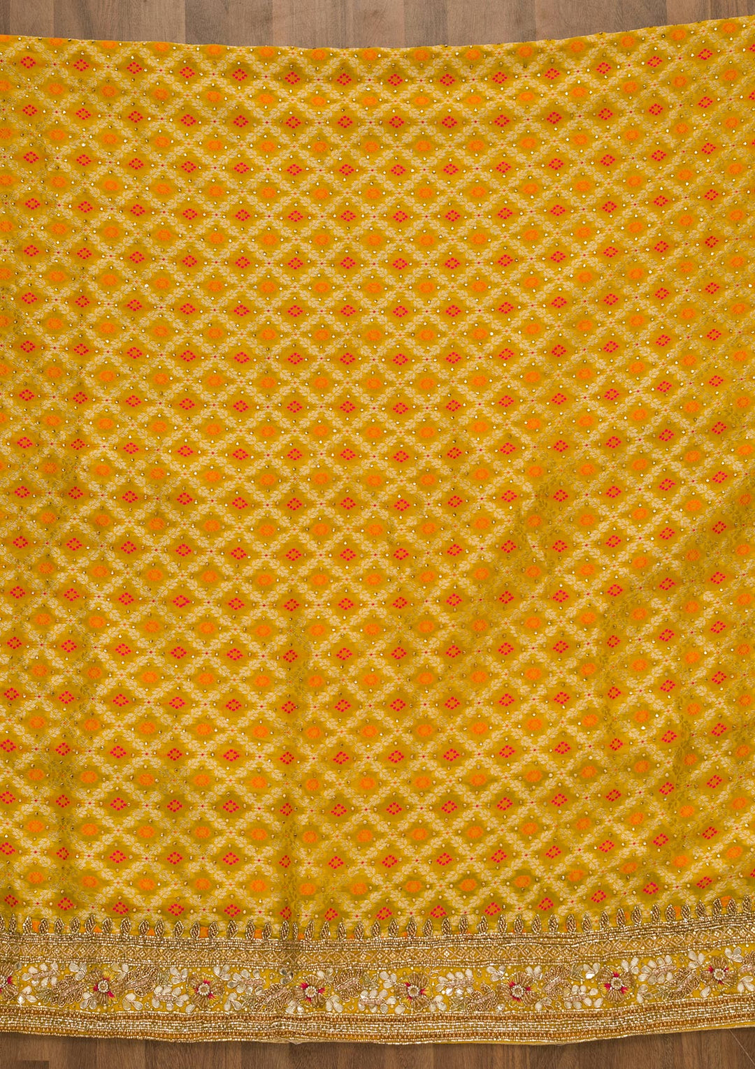 Yellow Cutdana Chanderi Unstitched Salwar Kameez-Koskii