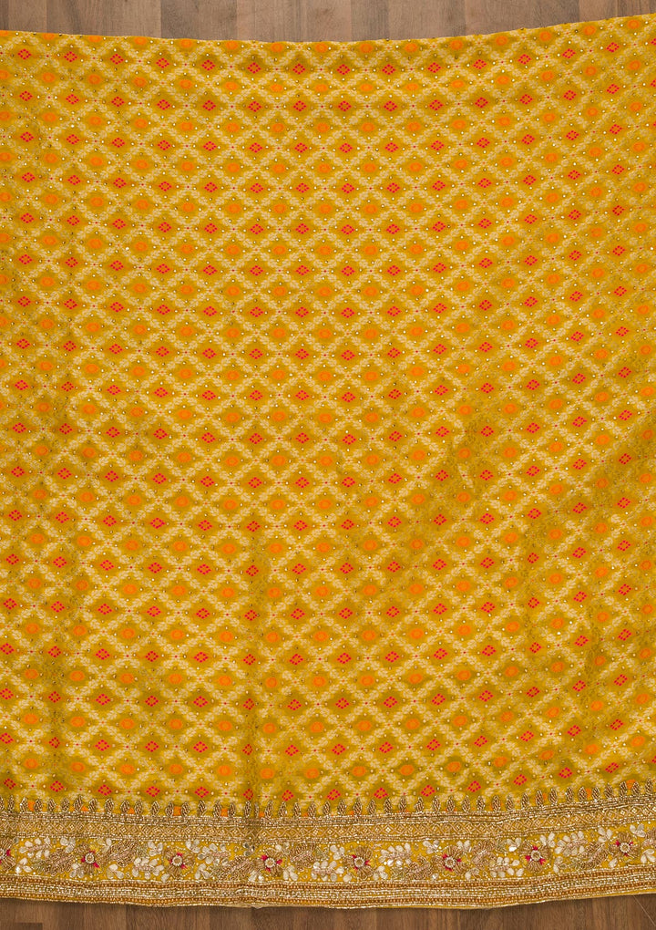 Yellow Cutdana Chanderi Unstitched Salwar Kameez-Koskii