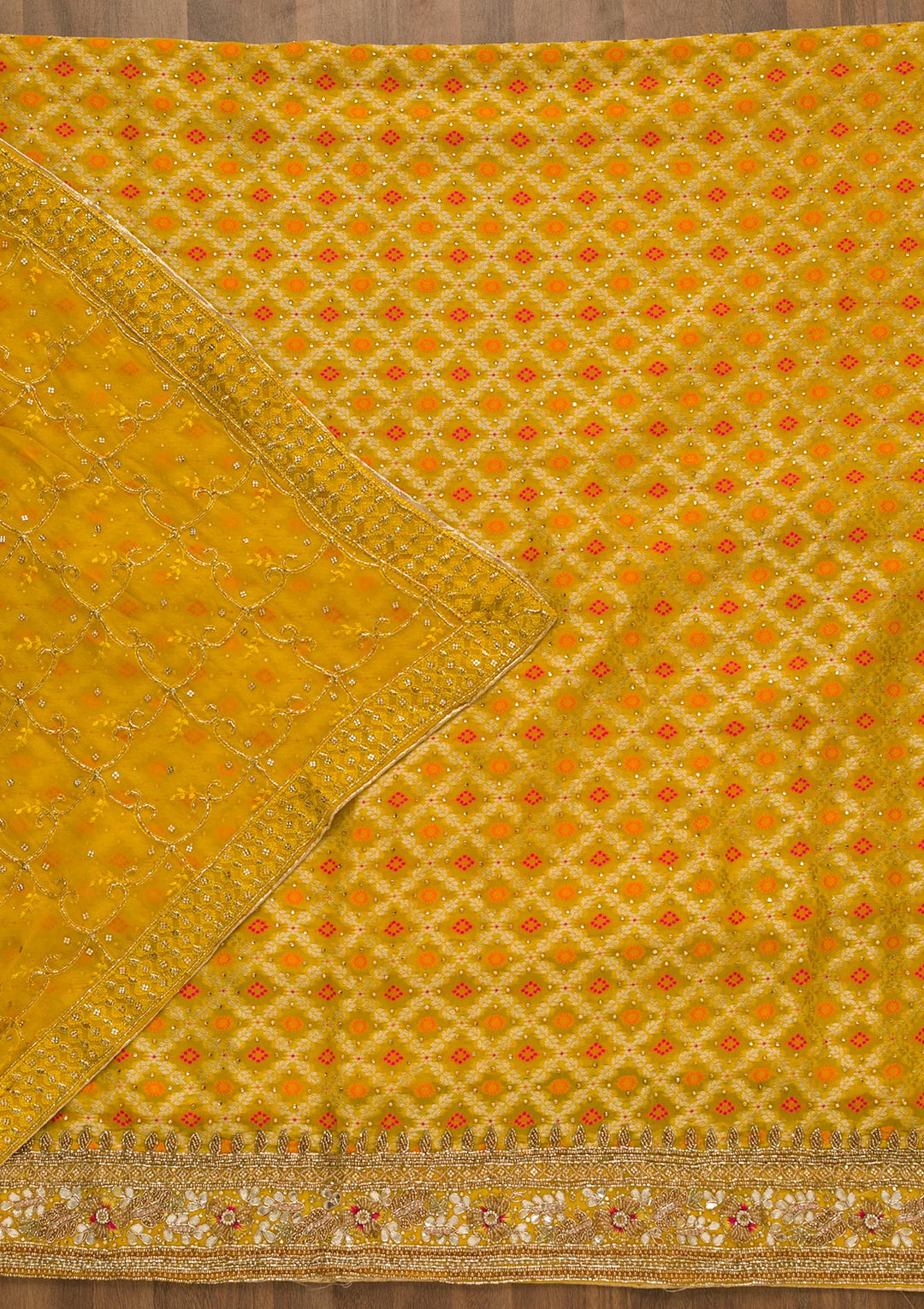 Yellow Cutdana Chanderi Unstitched Salwar Kameez-Koskii