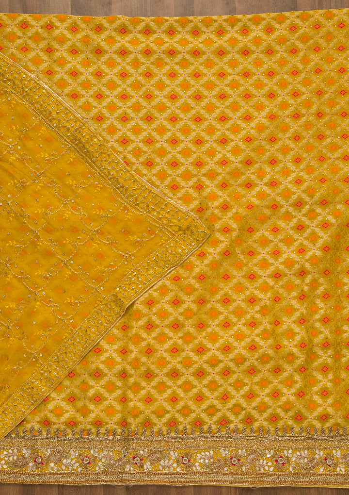 Yellow Cutdana Chanderi Unstitched Salwar Kameez-Koskii