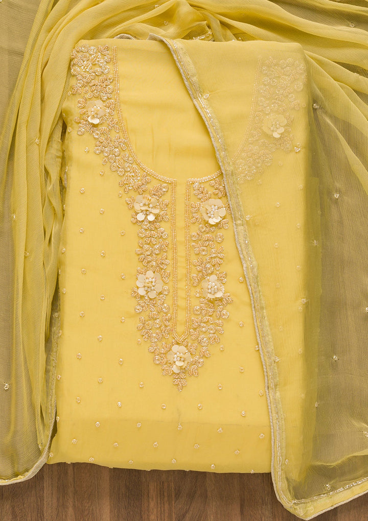 Yellow Cutdana Organza Unstitched Salwar Kameez-Koskii