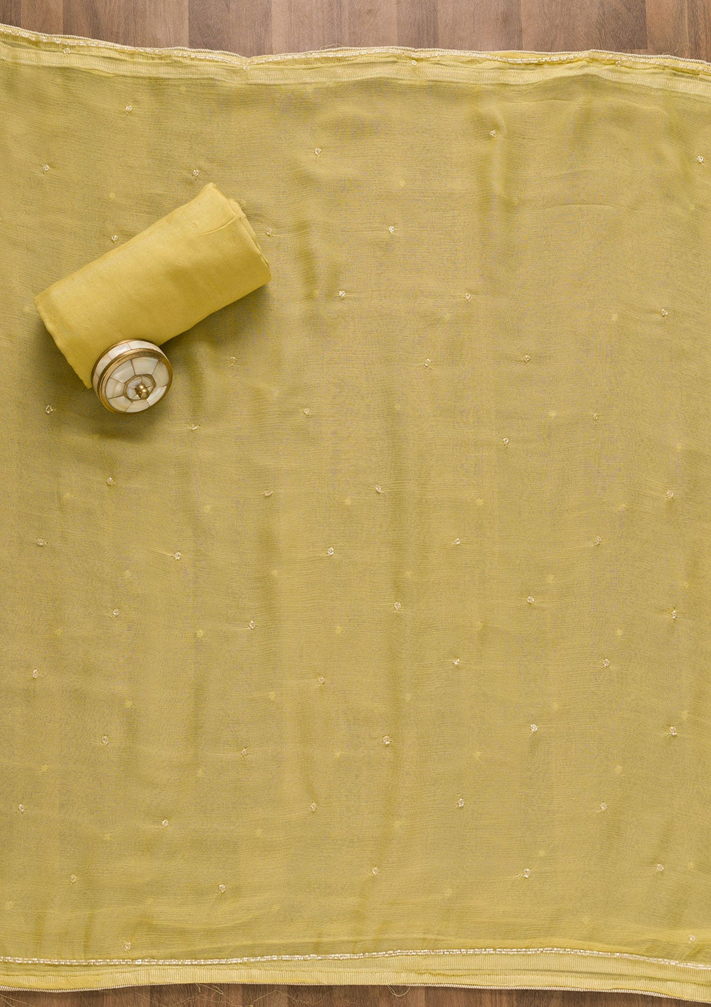 Yellow Cutdana Organza Unstitched Salwar Kameez-Koskii