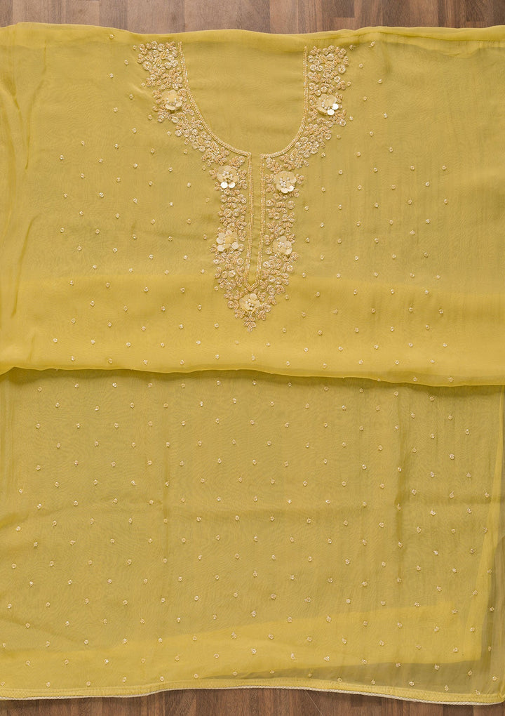 Yellow Cutdana Organza Unstitched Salwar Kameez-Koskii