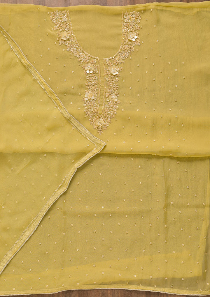 Yellow Cutdana Organza Unstitched Salwar Kameez-Koskii