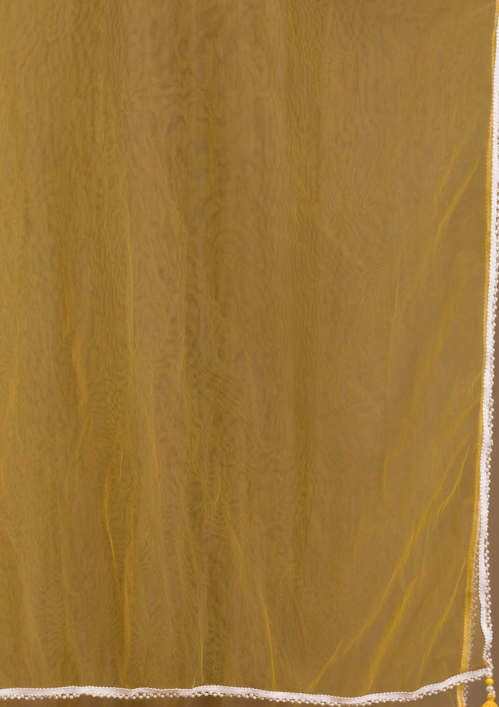 Yellow Cutdana Semi Crepe Readymade Lehenga-Koskii