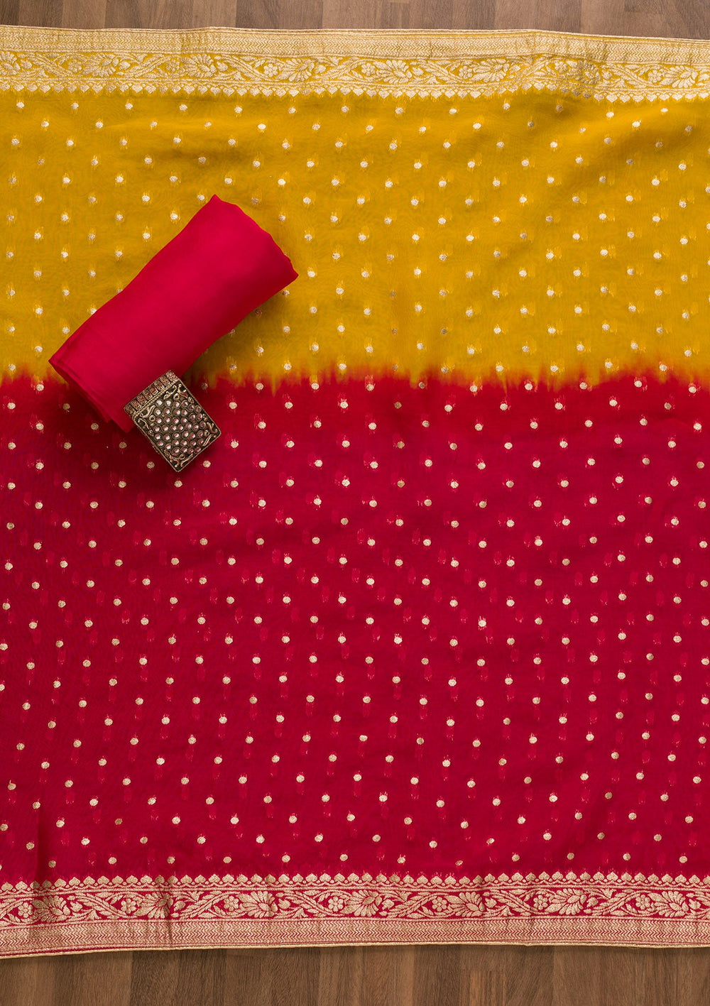 Yellow Cutdana Semi Crepe Unstitched Salwar Kameez-Koskii