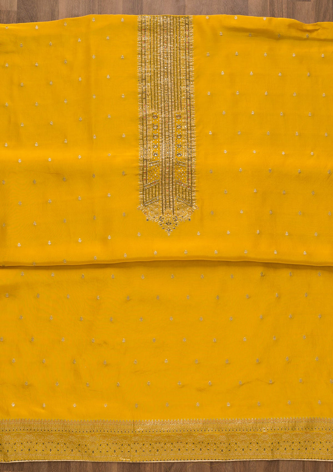 Yellow Cutdana Semi Crepe Unstitched Salwar Kameez-Koskii