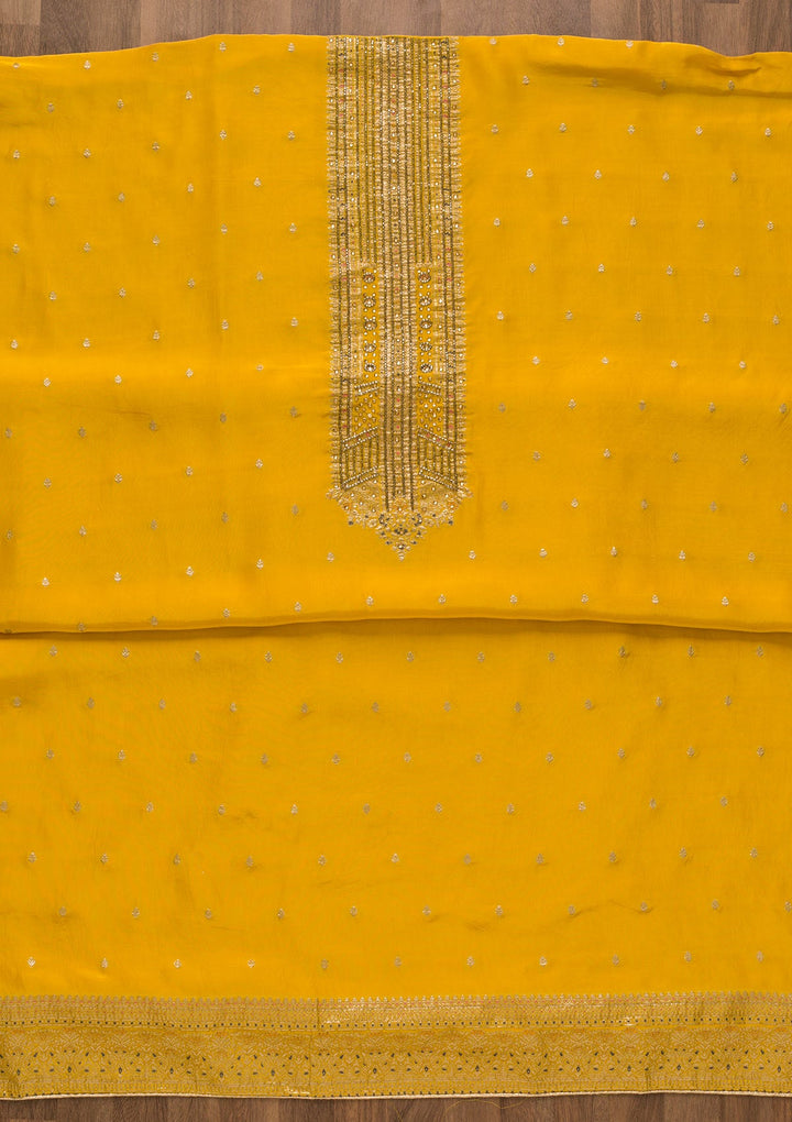 Yellow Cutdana Semi Crepe Unstitched Salwar Kameez-Koskii