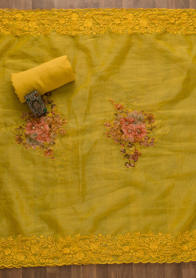 Yellow Cutdana Semi Crepe Unstitched Salwar Kameez-Koskii
