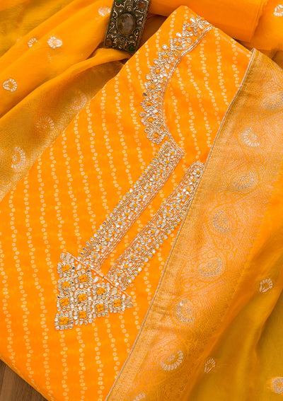 Yellow Cutdana Tissue Unstitched Salwar Kameez-Koskii