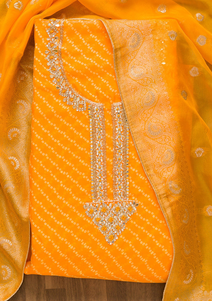 Yellow Cutdana Tissue Unstitched Salwar Kameez-Koskii