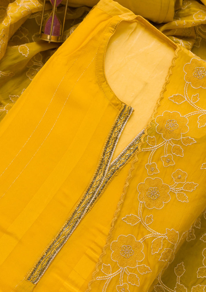Yellow Cutdana Tissue Unstitched Salwar Suit-Koskii