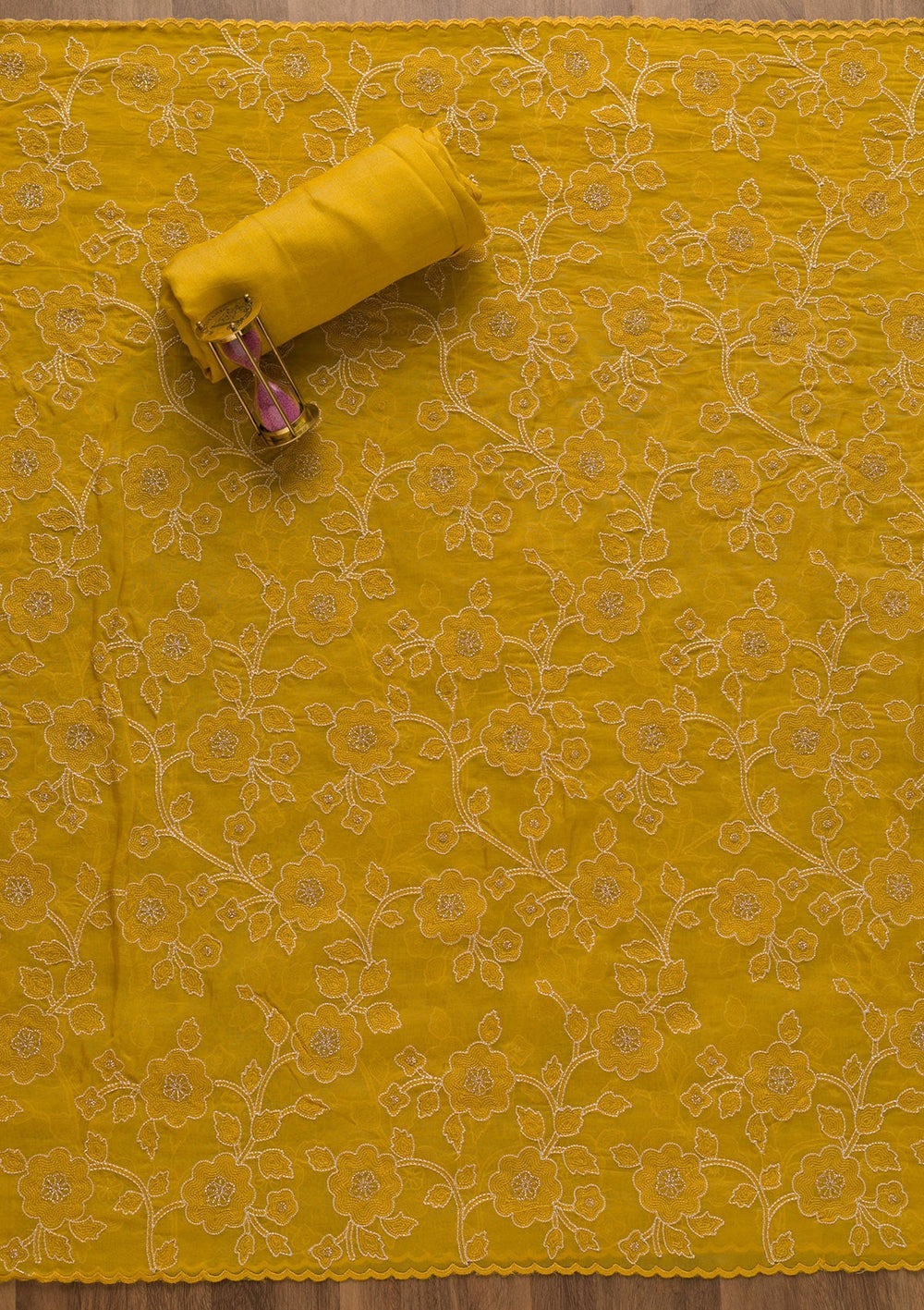 Yellow Cutdana Tissue Unstitched Salwar Suit-Koskii
