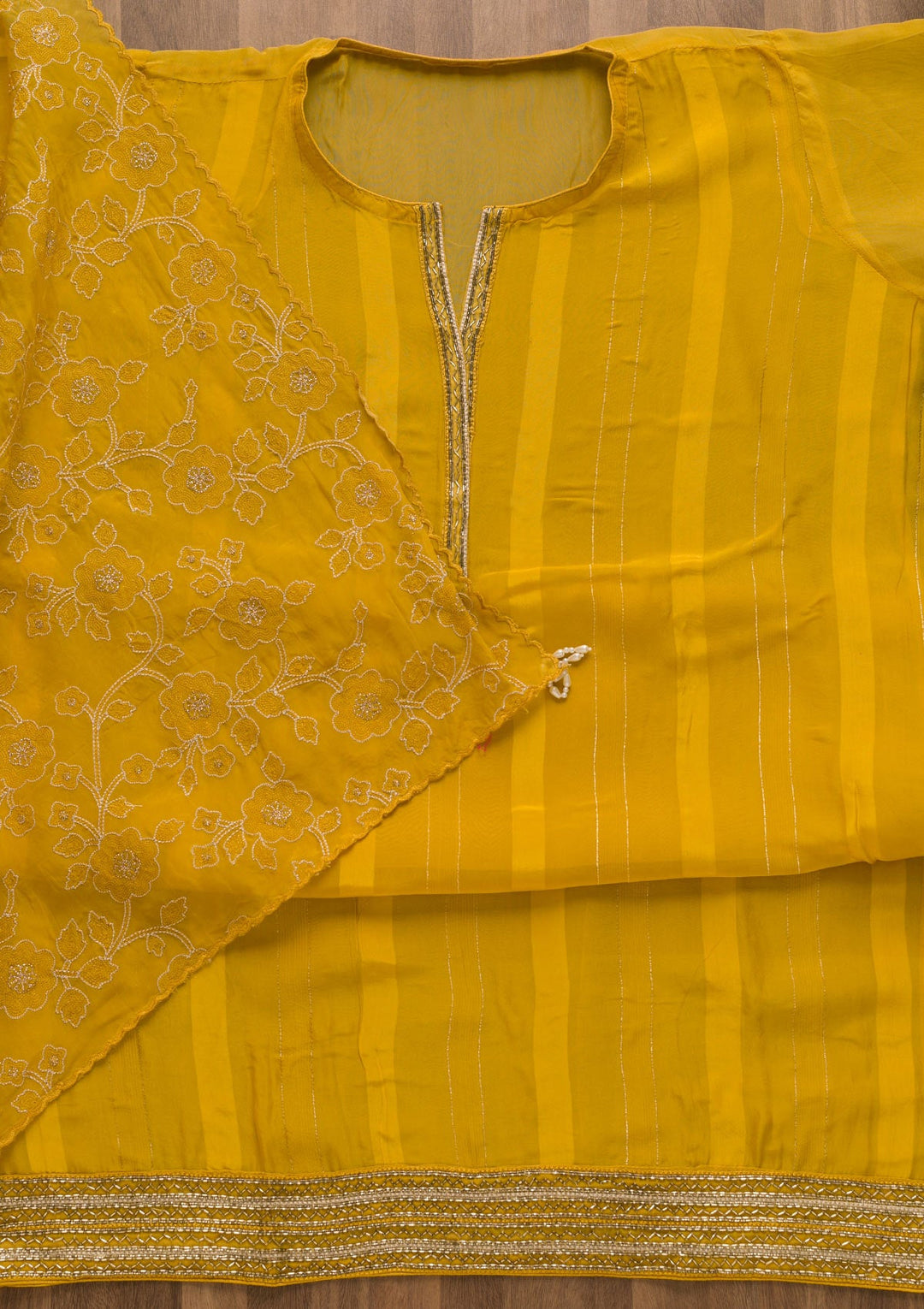 Yellow Cutdana Tissue Unstitched Salwar Suit-Koskii