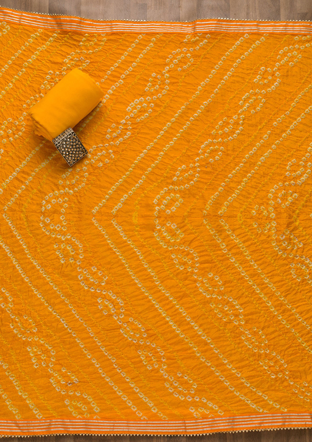 Yellow Bandhani Georgette Unstitched Salwar Kameez-Koskii