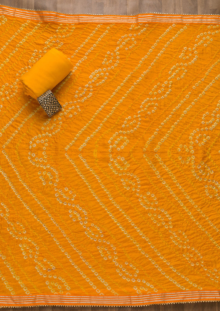 Yellow Bandhani Georgette Unstitched Salwar Kameez-Koskii