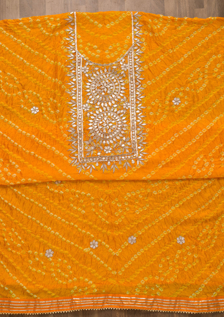 Yellow Bandhani Georgette Unstitched Salwar Kameez-Koskii