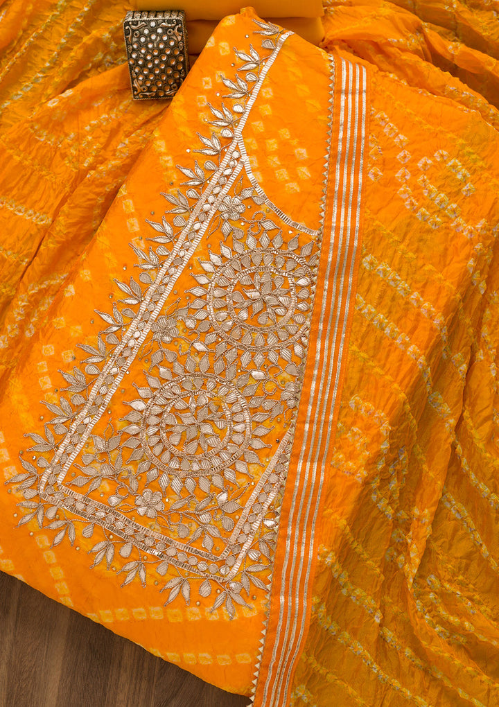 Yellow Bandhani Georgette Unstitched Salwar Kameez-Koskii