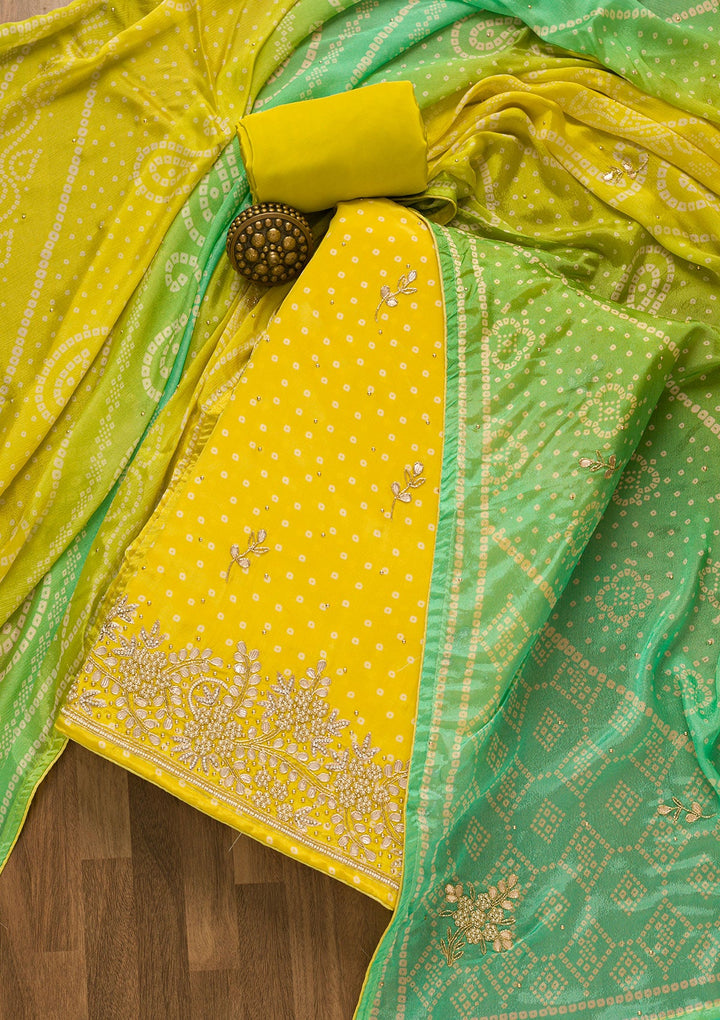 Yellow Gotapatti Brocade Salwar Kameez-Koskii