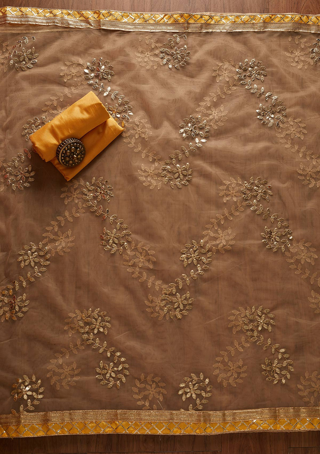 Yellow Gotapatti Chanderi Designer Unstitched Salwar Suit - koskii