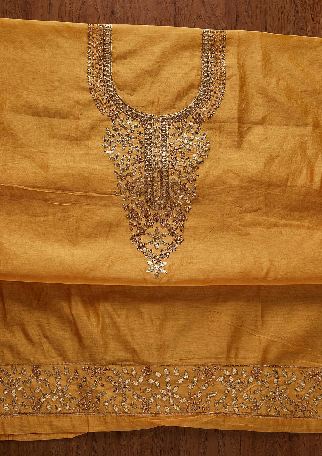 Yellow Gotapatti Chanderi Designer Unstitched Salwar Suit - koskii