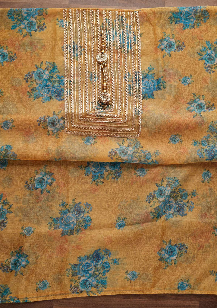 Yellow Gotapatti Chanderi Designer Unstitched Salwar Suit - Koskii
