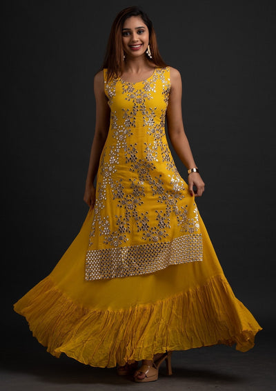 Yellow Gotapatti Georgette Designer Gown - koskii