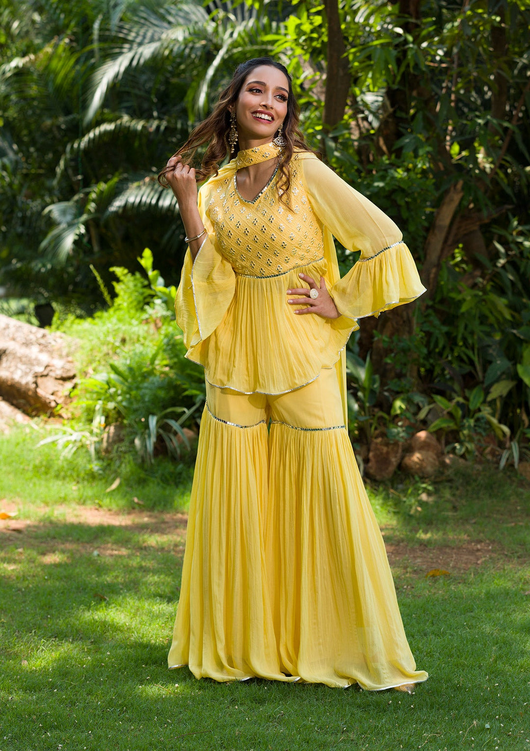 Yellow Gotapatti Georgette Readymade Salwar Kameez-Koskii
