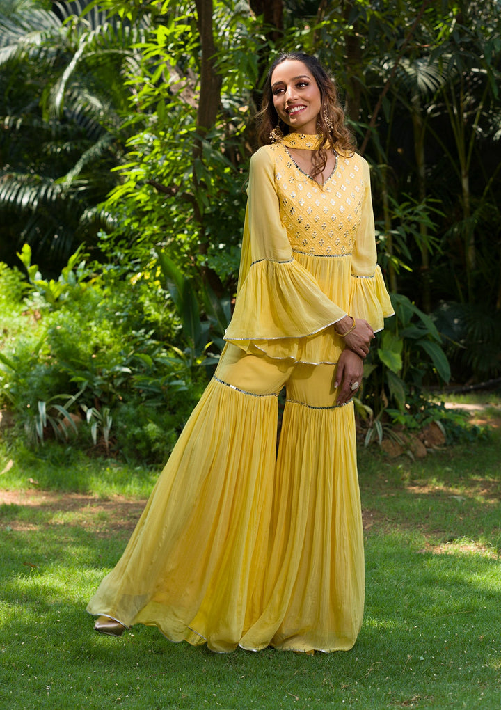 Yellow Gotapatti Georgette Readymade Salwar Kameez-Koskii