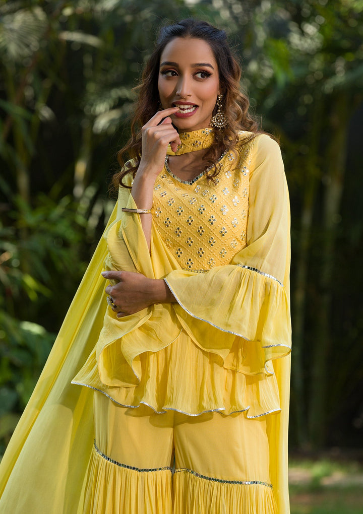 Yellow Gotapatti Georgette Readymade Salwar Kameez-Koskii