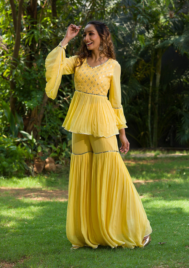 Yellow Gotapatti Georgette Readymade Salwar Kameez-Koskii