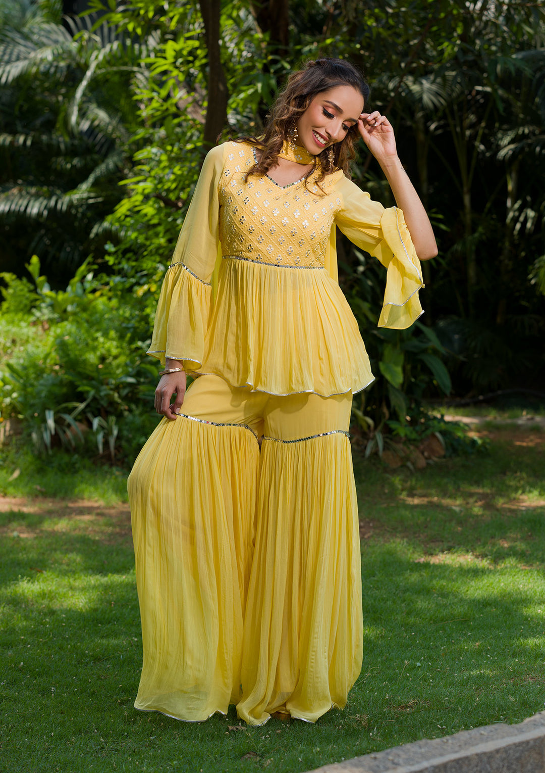 Yellow Gotapatti Georgette Readymade Salwar Kameez-Koskii