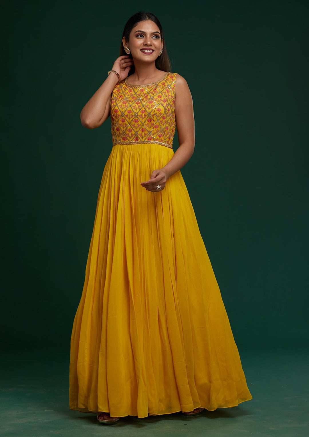 Yellow Gotapatti Georgette Designer Anarkali Suit - Koskii