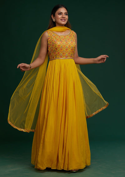 Yellow Gotapatti Georgette Designer Anarkali Suit - Koskii