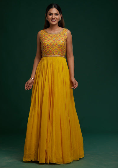 Yellow Gotapatti Georgette Designer Anarkali Suit - Koskii