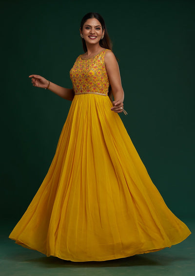 Yellow Gotapatti Georgette Designer Anarkali Suit - Koskii