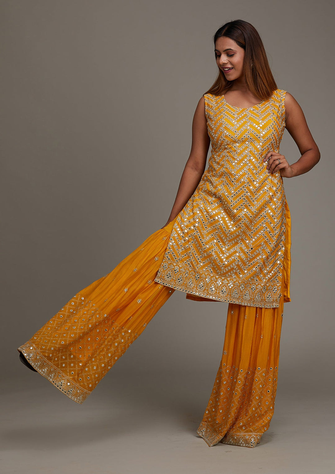 Yellow Gotapatti Georgette Salwar Suit-Koskii