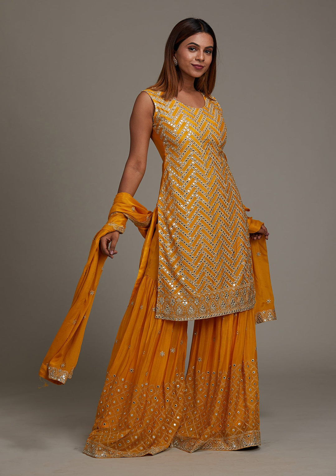 Yellow Gotapatti Georgette Salwar Suit-Koskii