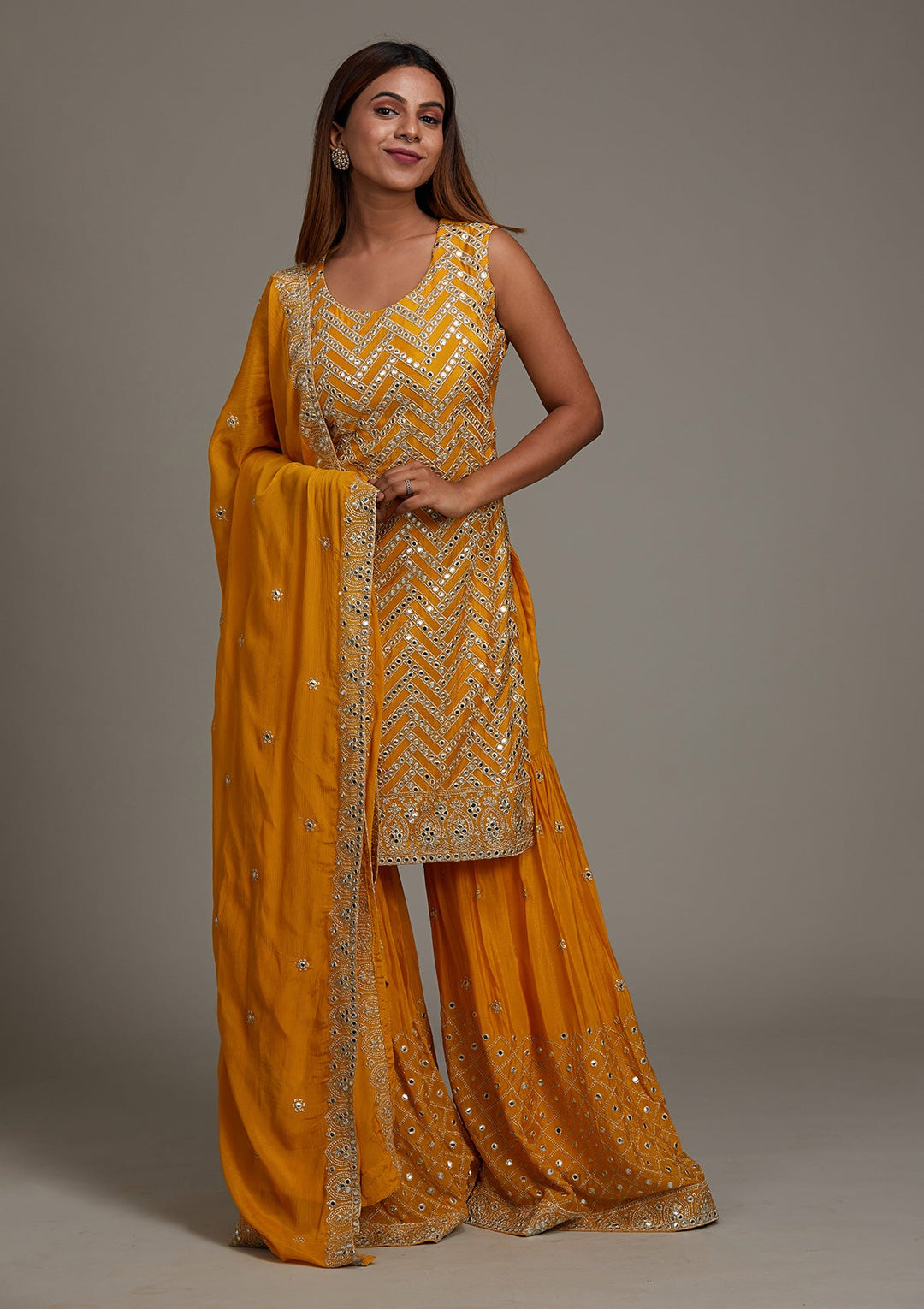 Yellow Gotapatti Georgette Salwar Suit-Koskii