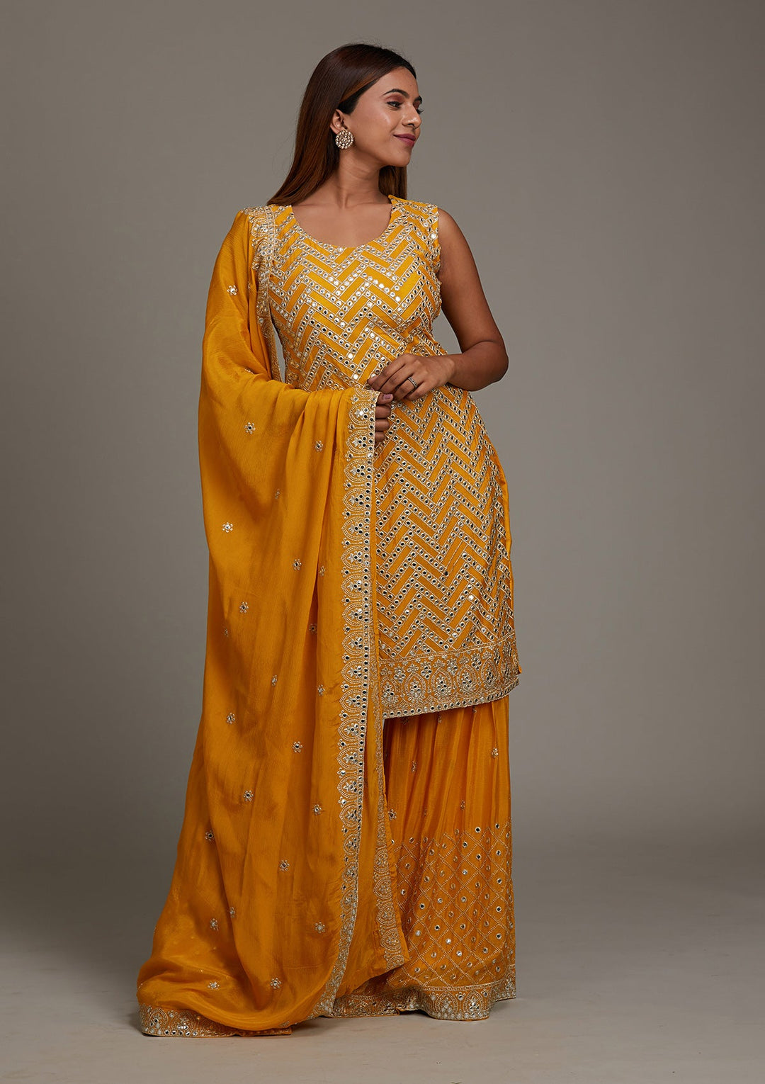 Yellow Gotapatti Georgette Salwar Suit-Koskii