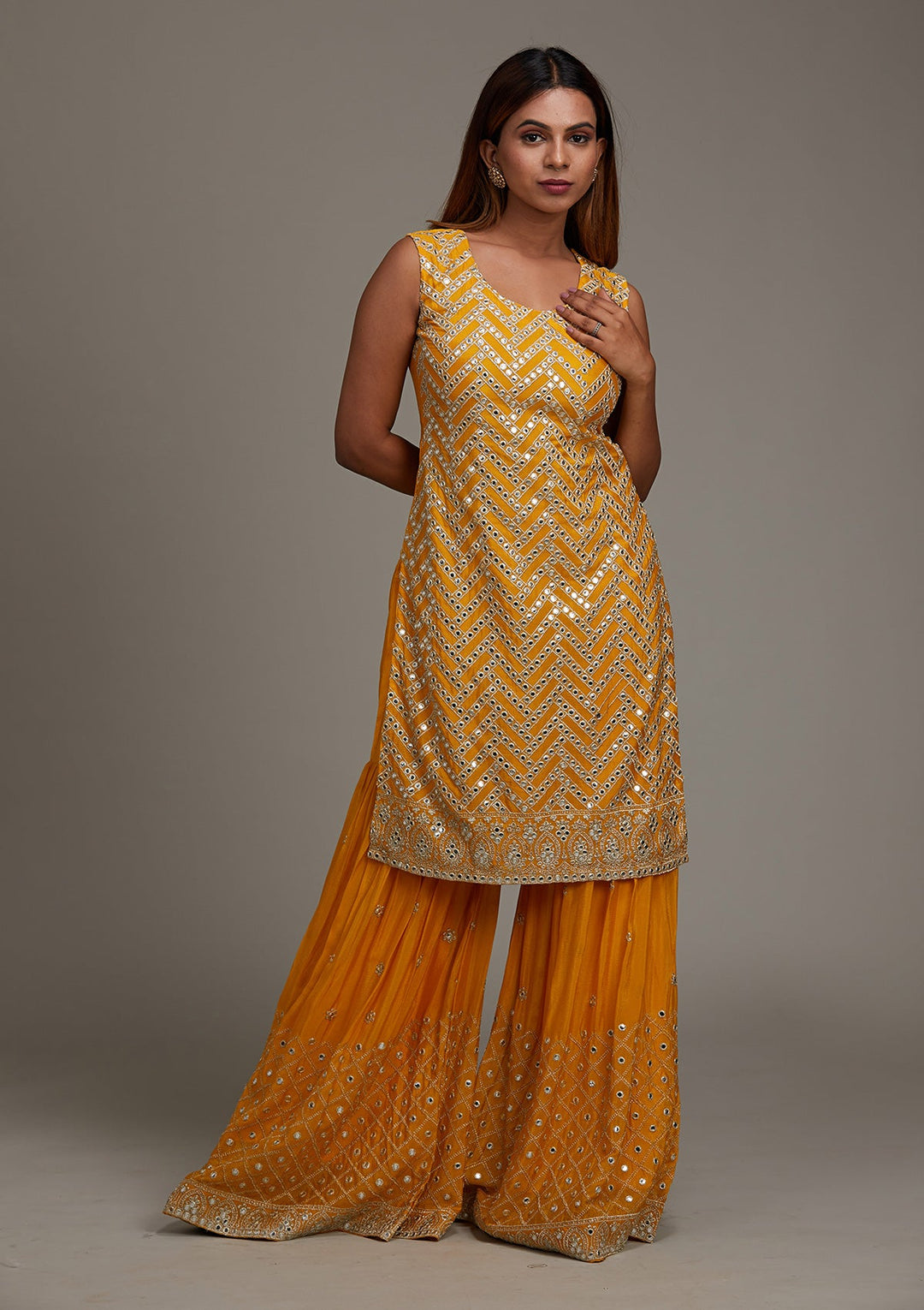 Yellow Gotapatti Georgette Salwar Suit-Koskii