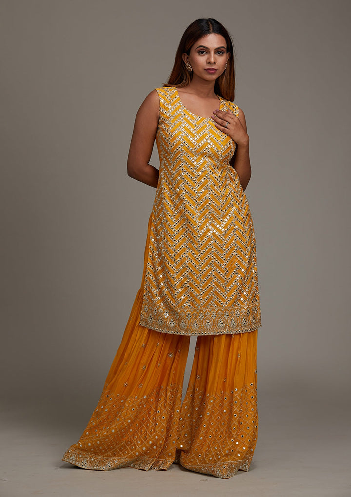 Yellow Gotapatti Georgette Salwar Suit-Koskii