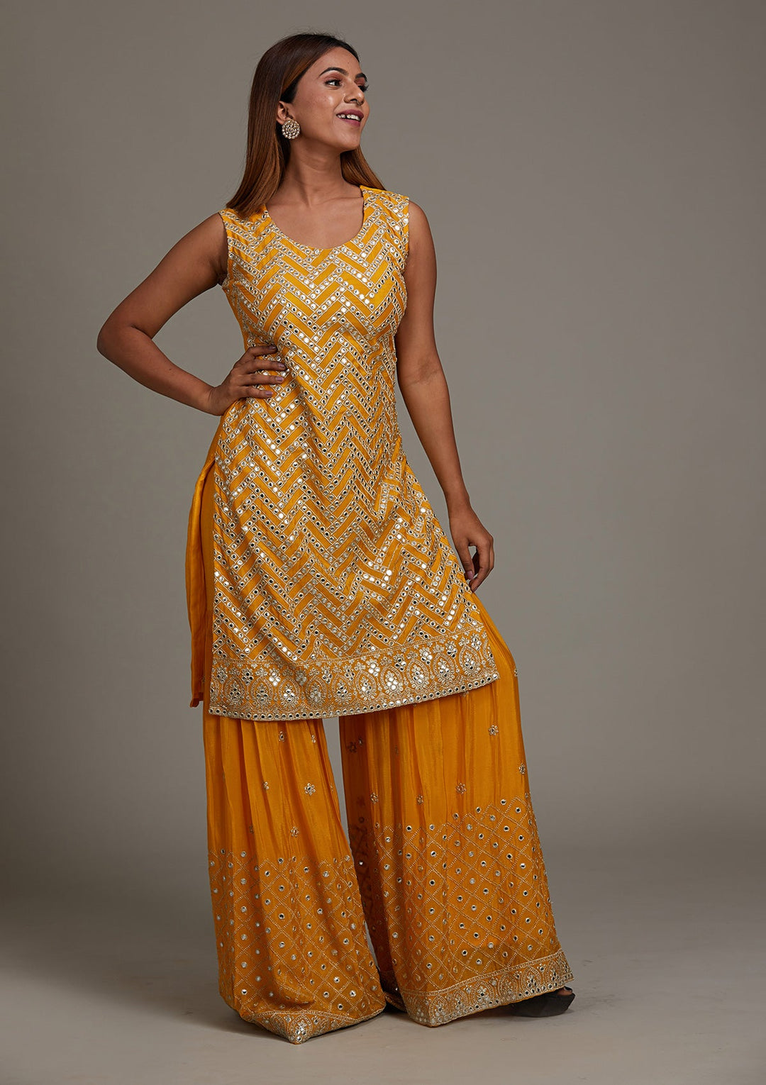 Yellow Gotapatti Georgette Salwar Suit-Koskii